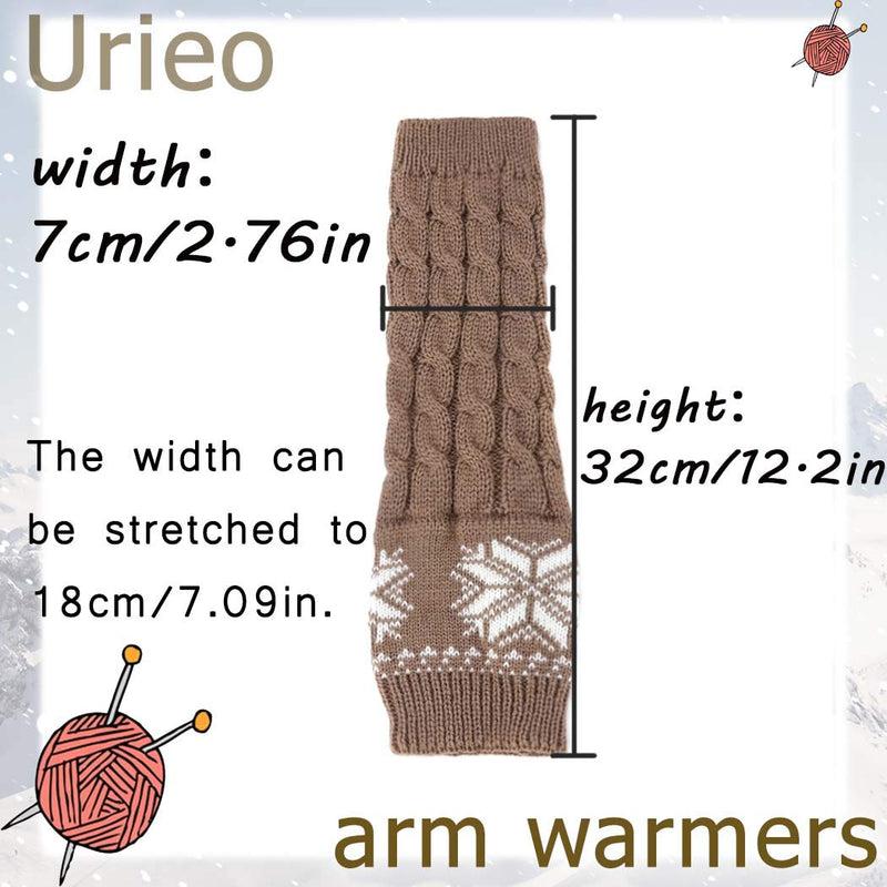 [Australia] - Urieo Winter Arms Warmers Khaki Acrylic Fibres Knit Warm Thumb Hole Gloves Mittens Decorative Pattern Cozy Long Fingerless Gloves for Women and Girls 