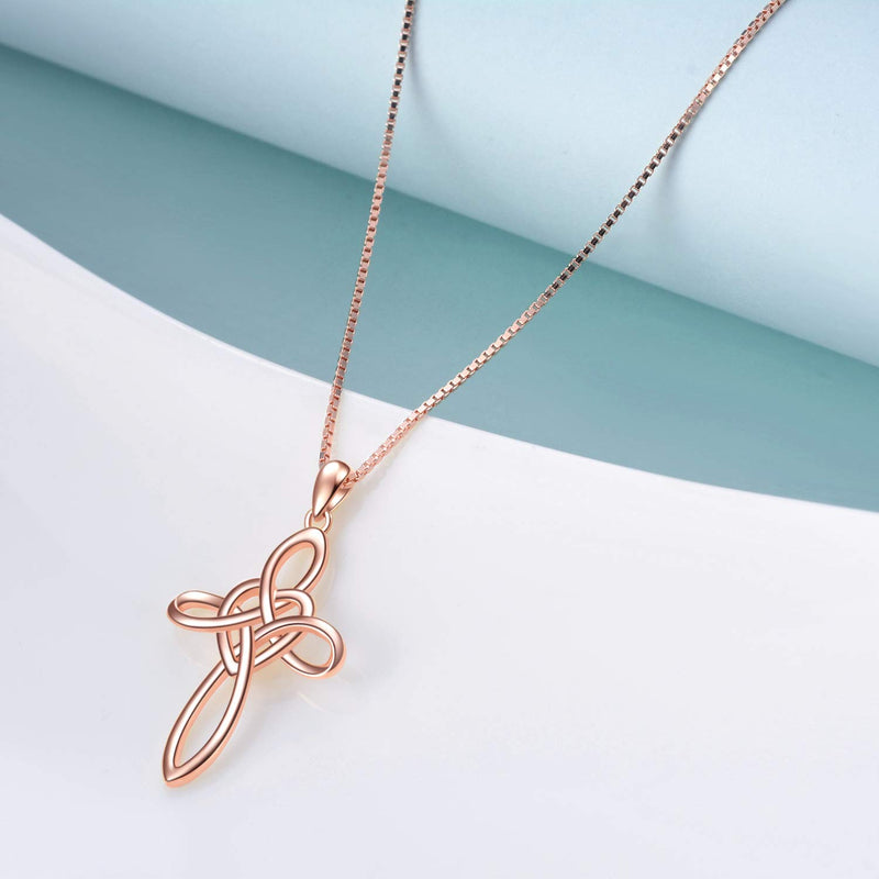 [Australia] - YFN Celtic Knot Cross Necklace Sterling Silver Infinity Love Heart Pendant Necklace Rose Gold Celtic Cross Necklace 