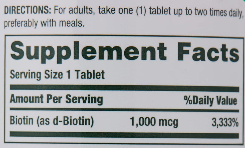[Australia] - Biotin by Nature's Bounty, Vitamin Supplement, Supports Metabolism for Cellular Energy and Healthy Hair, Skin, and Nails, 1000 mcg, 100 Tablets 