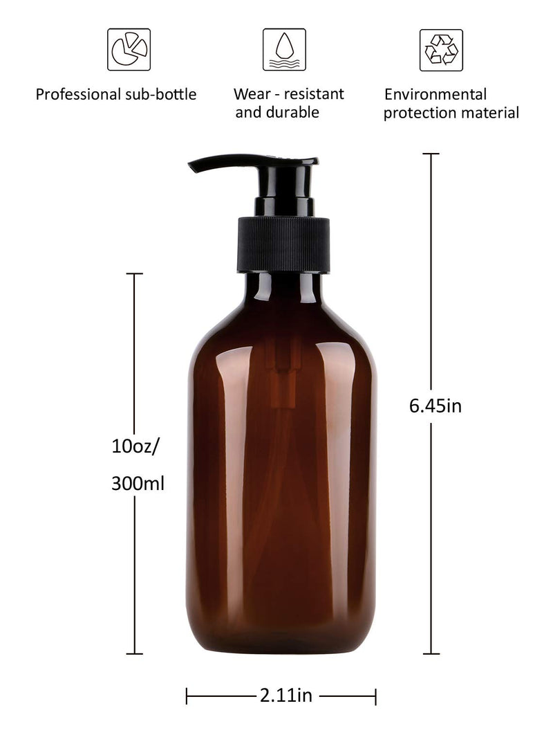 [Australia] - Pump Bottle Dispenser, Yebeauty 10oz/300ml Empty Plastic Refillable Lotion Soap Shampoo Bottles Dispenser Containers with Pump Multipurpose for Cosmetic Kitchen Bathroom, 2-Pack Brown 300ml 