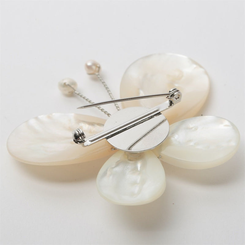 [Australia] - Szxc Women's Pearl White Shell Butterfly Brooch Pin Jewelry pink 