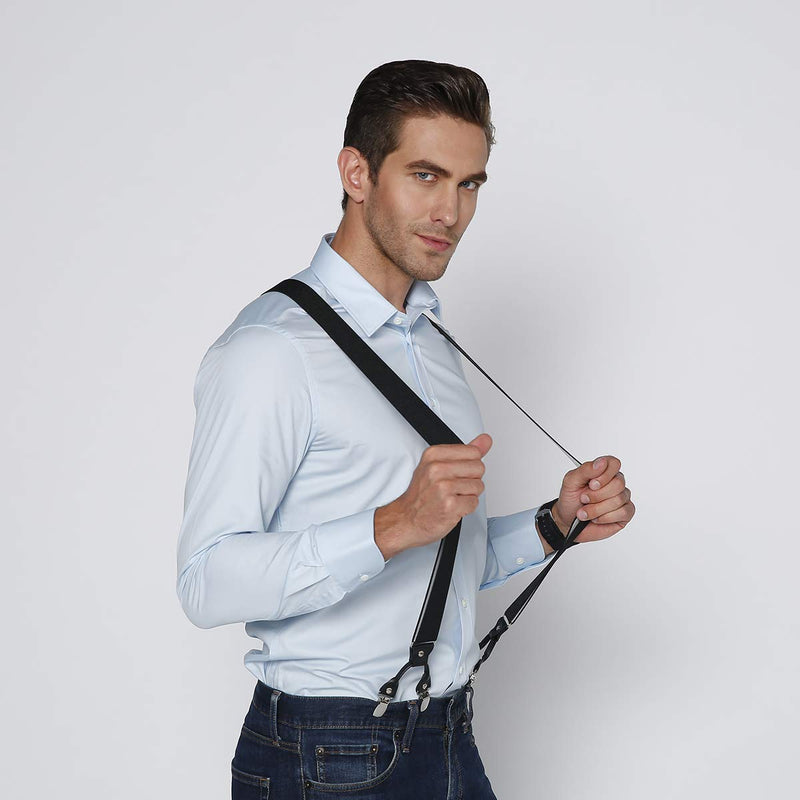 [Australia] - Y Back Mens Suspenders, with 6 Strong Clips Wide Adjustable Elastic Braces for Casual&Fomal by Grade Code Black 