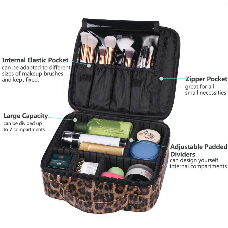 [Australia] - OXYTRA Makeup Bag Leopard Print PU Leather Travel Cosmetic Bag for Women Girls - Cute Large Makeup Case Cosmetic Train Case Organizer with Adjustable Dividers for Cosmetics Make Up Tools 