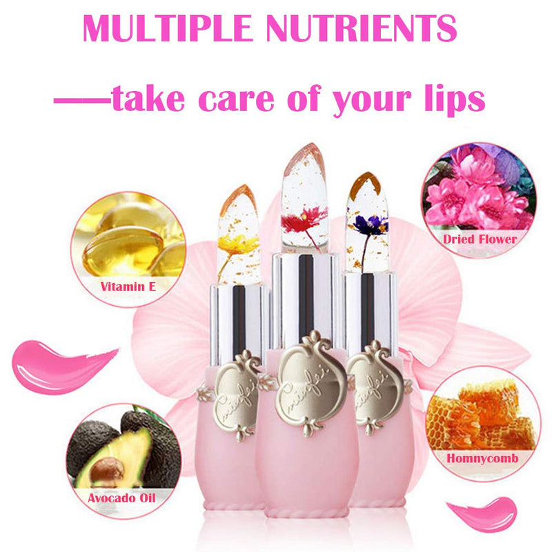 [Australia] - Flower Lip Gloss Crystal Jelly Lipstick, 6 Packs Long Lasting Nutritious Lip Balm Lips Moisturizer Magic Temperature Color Change Lipgloss (pink) pink 