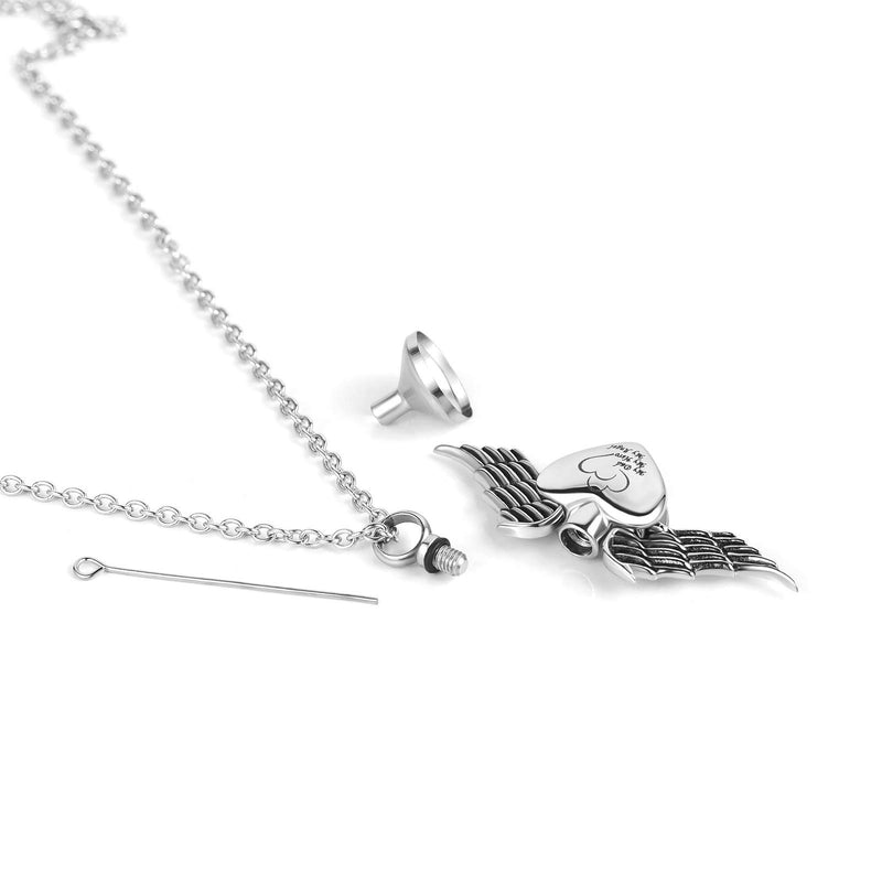 [Australia] - YSAHan Love Heart Urn Necklace for Ash Cremation Pendant Angel Wing Memorial Ashes Jewelry with Funnel Kit for Dad Mom Paw Son Grandma 