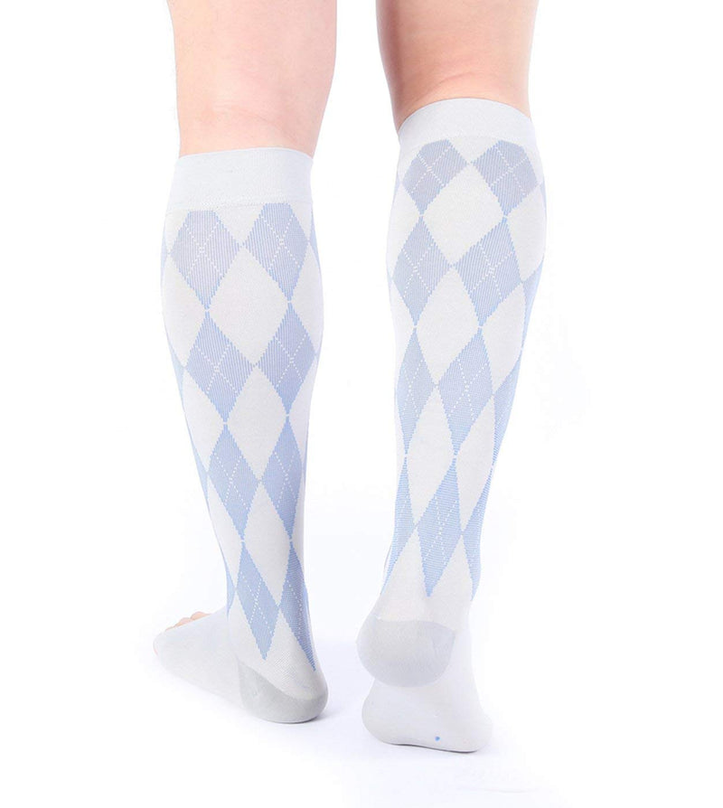 [Australia] - Doc Miller Open Toe Compression Socks Women 20-30mmHg, 1 Pair Toeless Socks for Women and Men - Argyle Design Medium Gray.blue Open Toe 