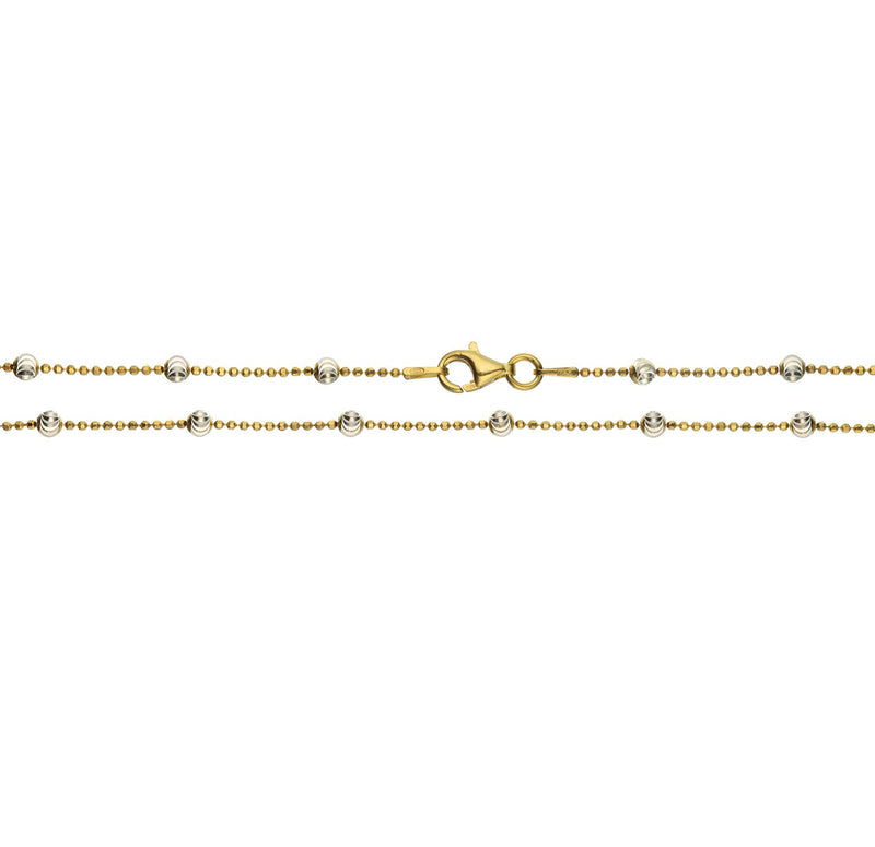 [Australia] - 18k Gold Flashed Sterling Silver Two Tone Diamond-Cut Bead Station Necklace, 16" - 20" 18.0 Inches 