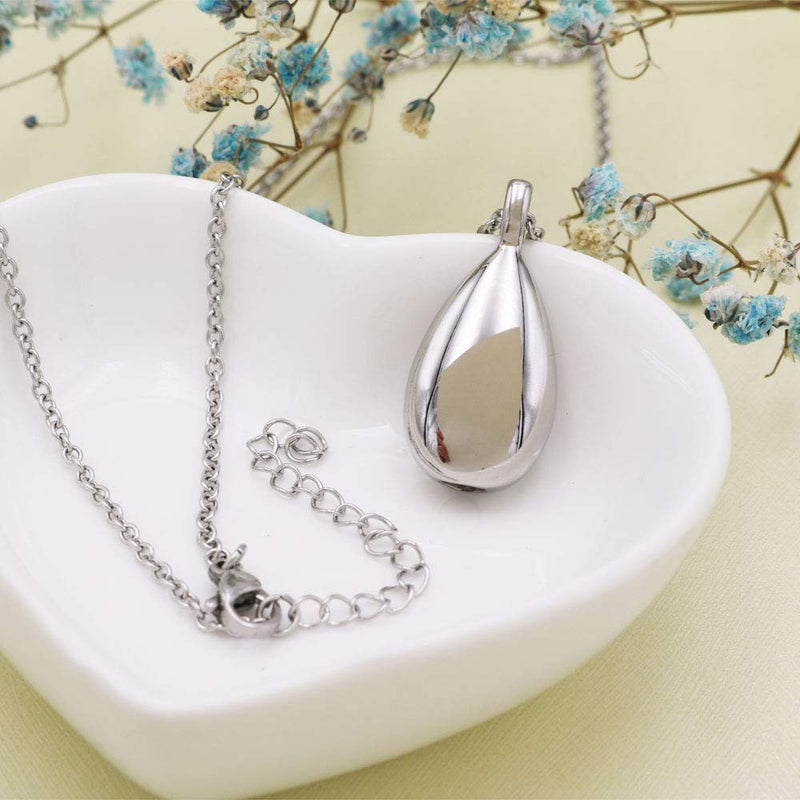 [Australia] - Engraved Teardrop Urn Necklace for Ashes Simple Cremation Keepsakes Memorial Cremation Jewelry for Loved One Silver 