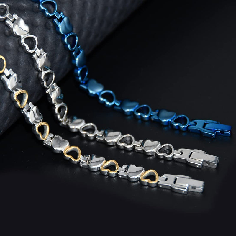 [Australia] - Vicmag Magnetic Bracelets for Women, Titanium Steel Magnet Brazaletes, 3500 Gauss Magnets Gift with Removal Tool (Love Heart Design for Ladies) Silver 