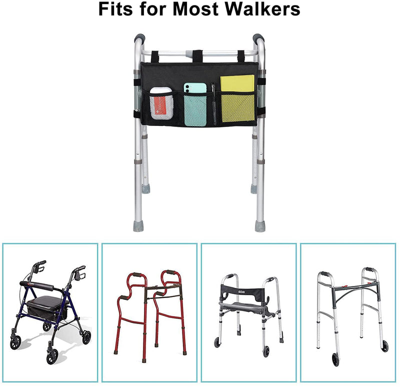 [Australia] - supregear Walking Frame Bag, Durable Folding Rollator Walker Acessories Pouch Tote Organizer for Walker Rollator and Wheelchair, Machine Washable, Black 