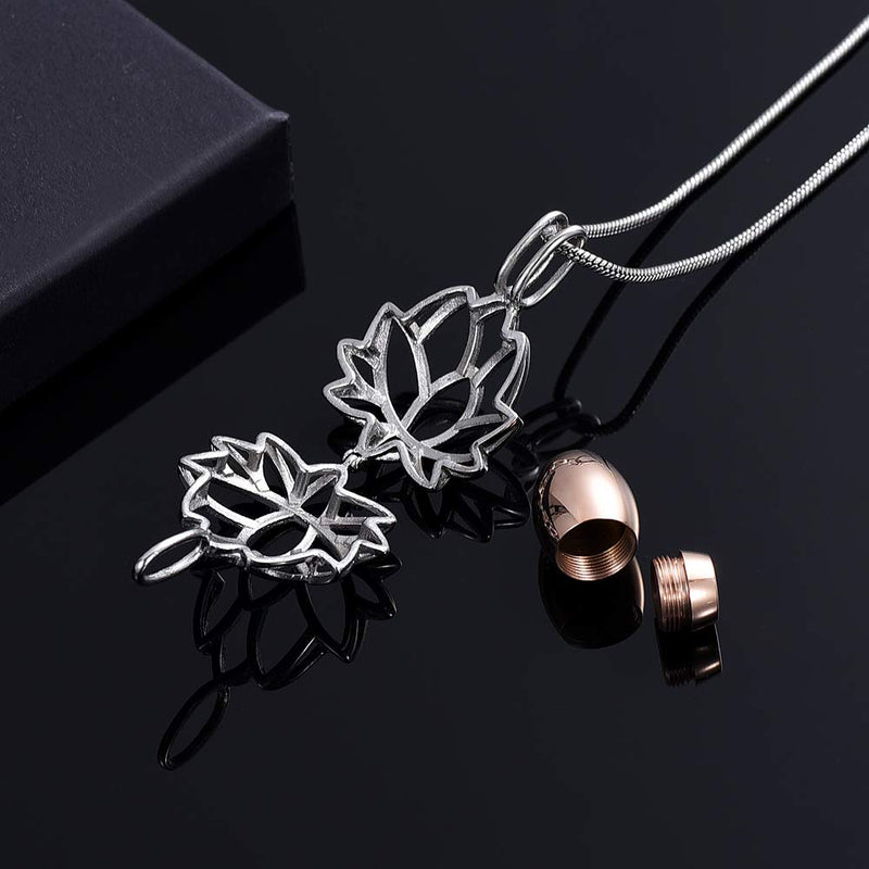 [Australia] - Cremation Jewelry Urn Pendant Necklace with Hollow Urn Cremation Jewelry for Ashes Lotus Flower Shape RoseGold lotus 