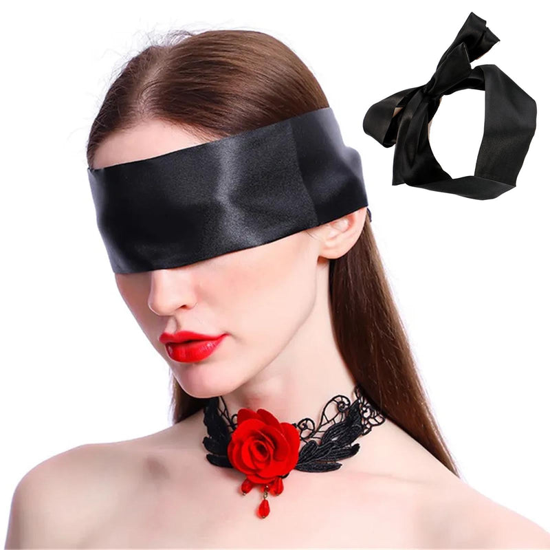 [Australia] - AWAVM Blindfold,3 Pcs Silk Satin Blindfold,Eye mask for Sleeping Games Satin Silk Eye Covers Satin Sleep Mask Valentine Gift 145cm(Black Red Rose Red) 