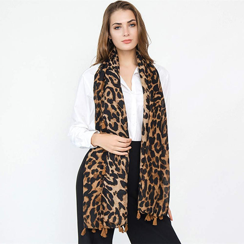 [Australia] - Micoop Women's Chic Leopard Pattern Scarf Long Large Animal Print Shawl Wrap Brown 