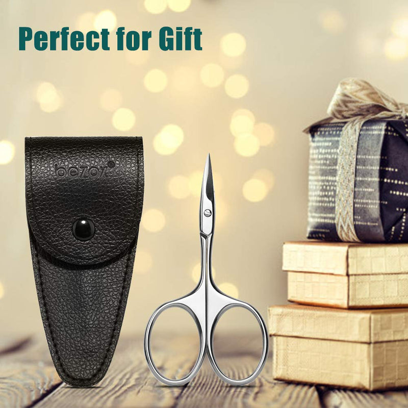 [Australia] - BEZOX Curved Blade Scissors Used as Cuticle Scissors,Nail Scissor or Eyebrow Scissors, Professional Stainless Steel Manicure Scissors for Man and Women - W/Leather Packing Bag Light Silver 