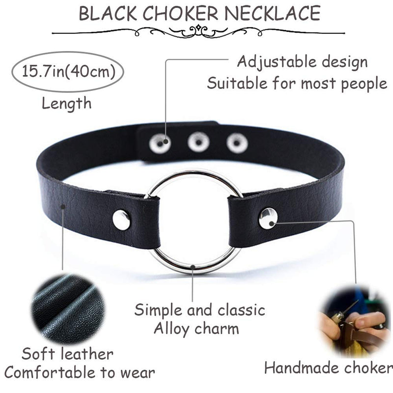 [Australia] - SOOWOOT 8 Pieces PU Leather Choker Necklace Goth Spiked Rivets Punk Collar Necklace Adjustable Pu Leather Studded Love Heart Collar Choker Collar Set A:Black 