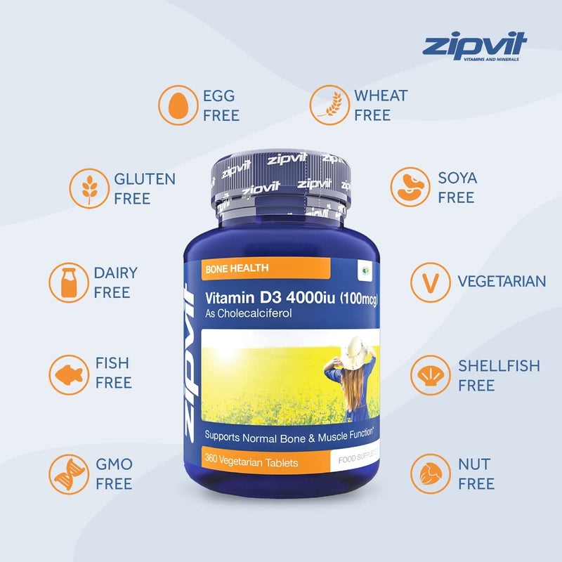 [Australia] - Vitamin D 4000iu 360 Micro Tablets. Vegetarian Society Approved. 12 Months Supply. Vitamin D3 Supports Bone Health and Your Immune System Jar of 4000iu 360 Tablets 