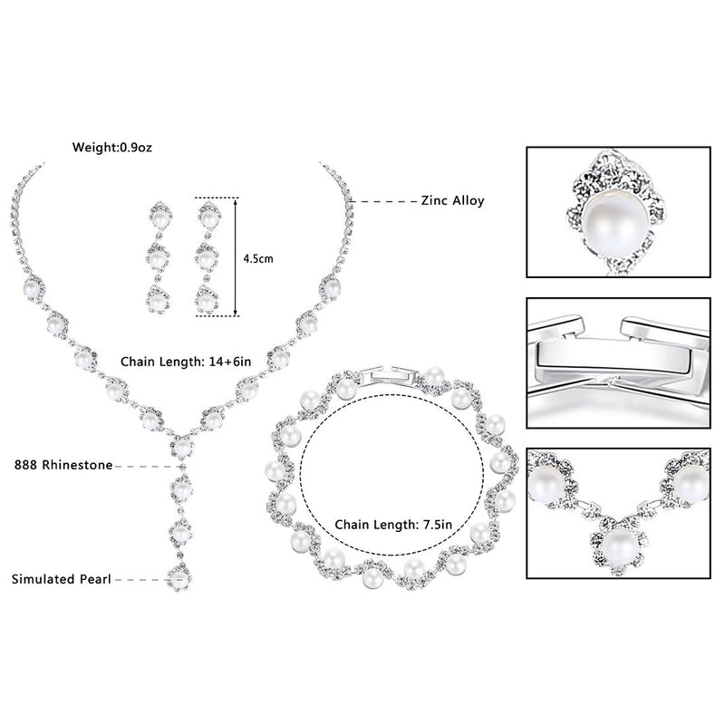 [Australia] - mecresh Simulated Pearl Leave Floral Bridal Jewelry Sets, Crystal Wedding Necklace Earrings Bracelet Sets Jewelry Engagement Gift D-Clear 