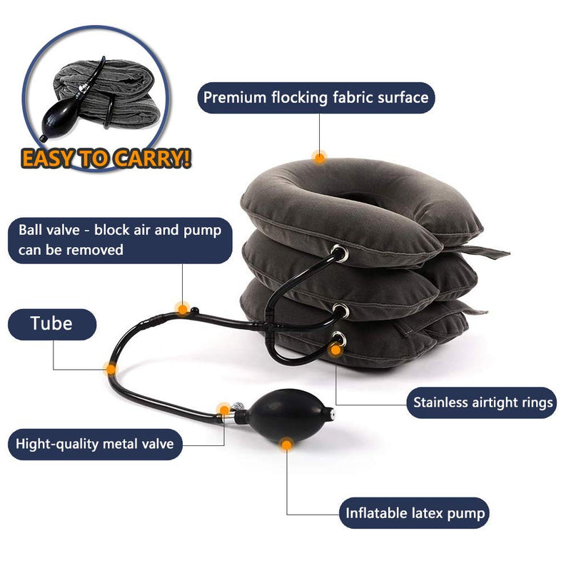 [Australia] - Cervical Neck Traction Device for Instant Neck Pain Relief - Inflatable & Adjustable Neck Stretcher Neck Support Brace, Best Neck Traction Pillow for Home Use Neck Decompression Grey 