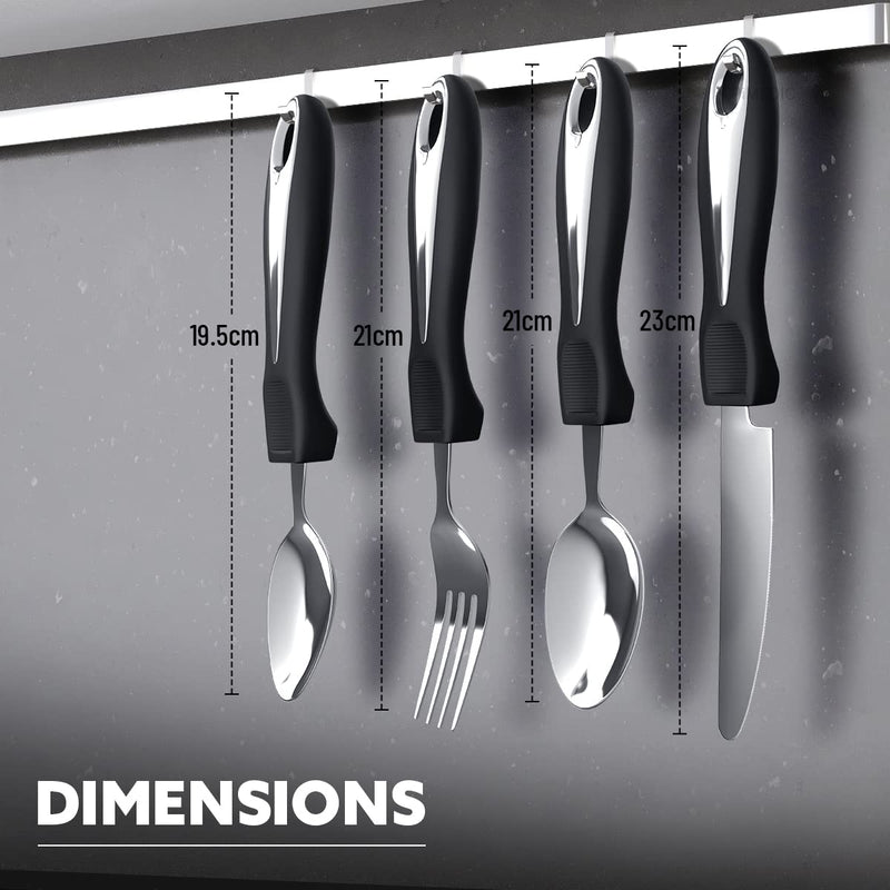 [Australia] - iMedic - Comfort Grips Cutlery - Disability Eating Aids - Great for The Elderly, Disabled or Those Suffering with Tremors and Trembling Hands - Ergonomic, Contoured Design - (1x Set, Silver/Black) Single 