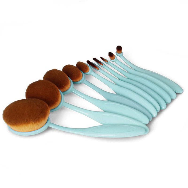 [Australia] - BeautyCoco Oval Toothbrush Makeup Brush Set Foundation Brushes Contour Powder Blush Conceler Brush Makeup Cosmetic Tool Set Rose Gold with Gift Box (Blue) Blue 