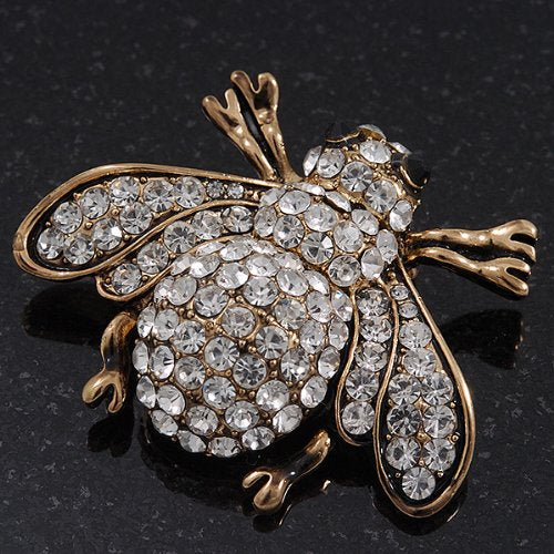 [Australia] - Avalaya Swarovski Crystal Bee Brooch (Burn Gold Metal) - 4.5cm Length 