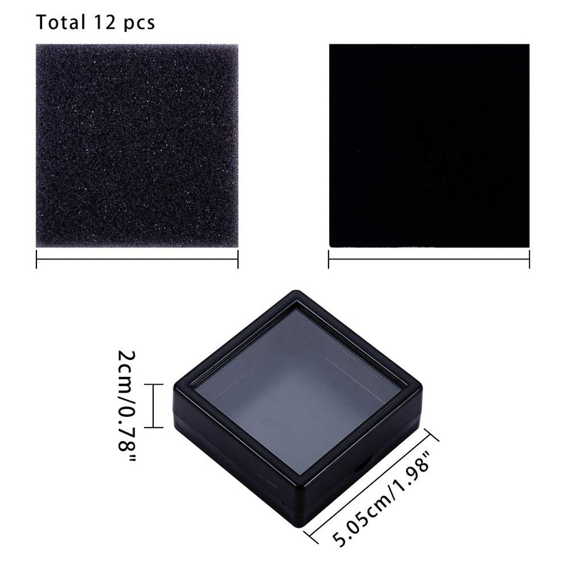 [Australia] - BENECREAT 12PCS Black Gemstone Display Box 2" x 0.78" Jewelry Box Container with Clear Top Lids for Gems, Coins，Jewelry Packing 2x2x0.78" (Black) 
