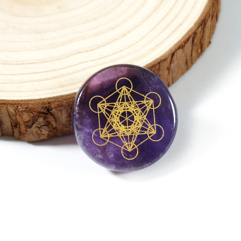 [Australia] - Soulnioi Healing Crystal Natural Amethyst Heart Shape Love Stone Pocket Stone Metatron's Cube Amethyst Round Thumb Plam Stone Disc 