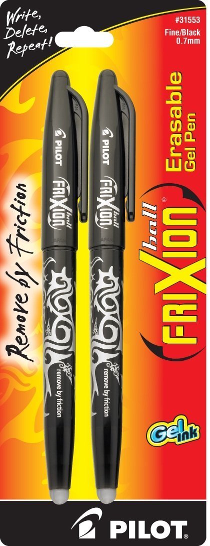 [Australia] - PILOT FriXion Ball Erasable & Refillable Gel Ink Stick Pens, Fine Point, Black Ink, 2-Pack (31553) 
