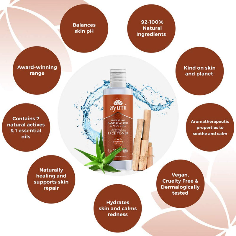 [Australia] - Ayumi Hydrating Sandalwood & Aloe Face Toner, Maintains a Delicate Complexion & Natural Softness, With Lactic Acid & Willow Bark to Gently Tone the Skin - 1 x 150ml Aloe & Sandalwood 