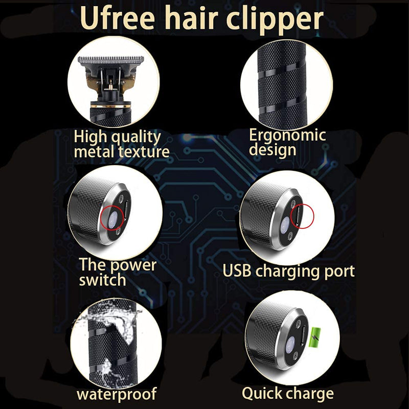 [Australia] - Ufree Ornate Hair Clippers for Men T-Blade Trimmer T Clippers Hair Trimmer for Men Zero Gapped Trimmers USB Rechargeable Waterproof Pro Li (Black) Black 