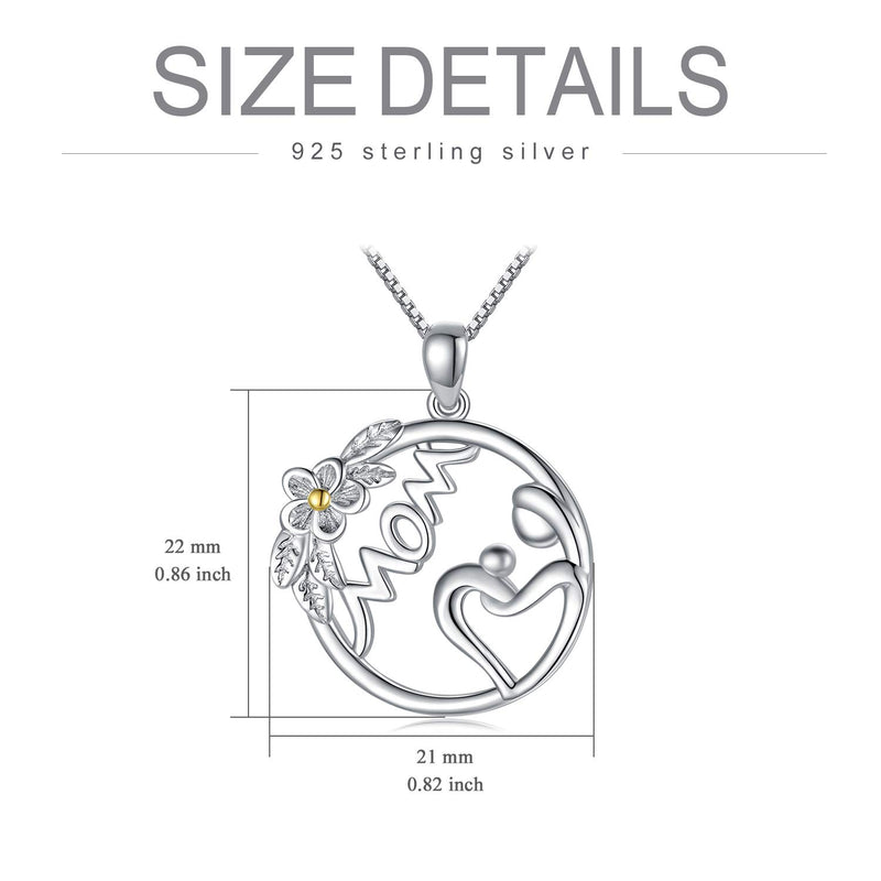 [Australia] - LONAGO 925 Sterling Silver Mom Heart Carnation Flower Necklace I Love You Mom Pendant Grandma Women Wife Jewelry Mother's Day Birthday Gift Mom & Child 