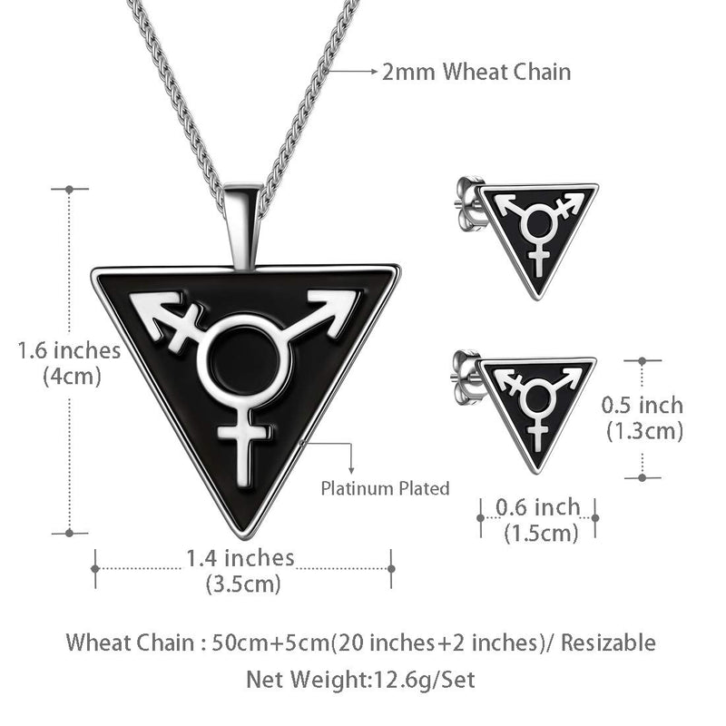 [Australia] - beautlace LGBT Necklaces/Stud Earrings/Set Silver/18K Gold/Black Gun Plated Triangle Pendant Gay & Lesbian Pride Jewelry Set for Men and Women Black gun plated 