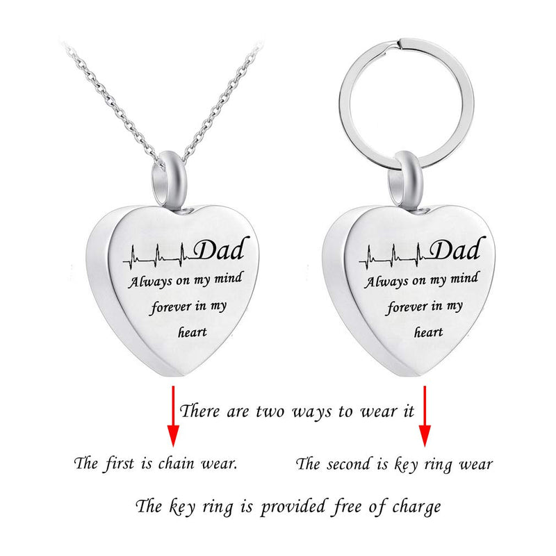 [Australia] - misyou dad and mom Cremation Jewelry Cardiogram Necklace Silver Always in My Heart Memorial Necklace Ashes Keepsake Pendant son 