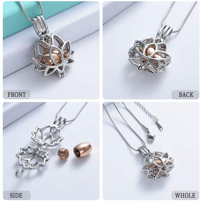 [Australia] - shajwo Cremation Jewelry Lotus Flower Urn Necklaces for Ashes for Women Men Crystals Drop Memorial Keepsake Locket Pendants Urn Jewelry for Human Ashes Holder Rose Gold Lotus 