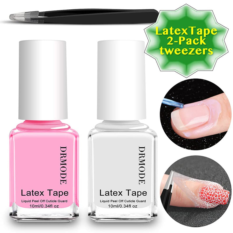 [Australia] - Liquid Latex for Nails - 2PCS Upgrade Fast Drying Peel Off Nail Polish Barrier Cuticle Guard, Stamping Skin Protector Latex Tape with Bonus Tweezers for Various Nail Art by DR.MODE 