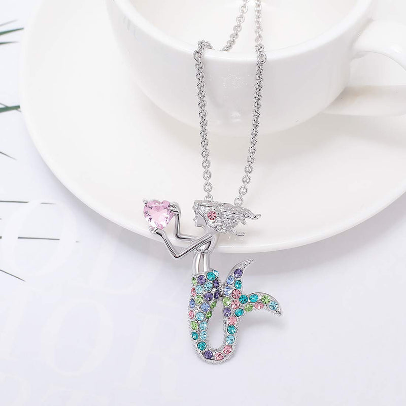 [Australia] - Kjiasiw Mermaid Pendant Necklace Jewelry Crystal Pendant Gift for Girls Women Multi-Color 