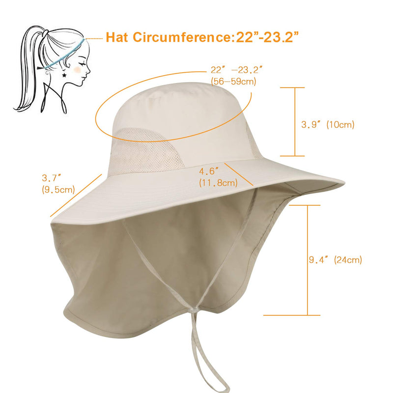 [Australia] - Womens Mens Hiking Fishing Hat Waterproof Nylon Wide Brim Hat with Large Neck Flap UPF 50+ Sun Protection Hats for Women&Men One Size 01-beige 