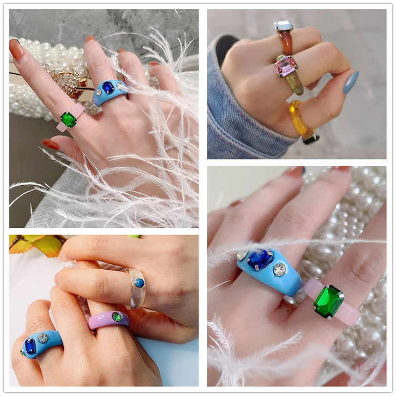 [Australia] - Colorful Chunky Resin Rings For Women Girls Children Y2K Rings Acrylic Rings Plastic Rings Trendy Rhinestone Rings Stackable Finger Ring XYJZXY A-mix-6pcs 