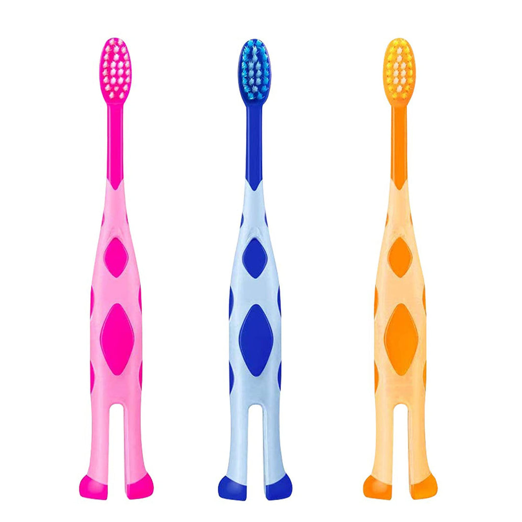 [Australia] - ZKSMNB Kid’s Toothbrush, Manual Toothbrush with Extra Soft Bristles and Standing Base, Suitable for Over 2 Years Old, 3 Pack 