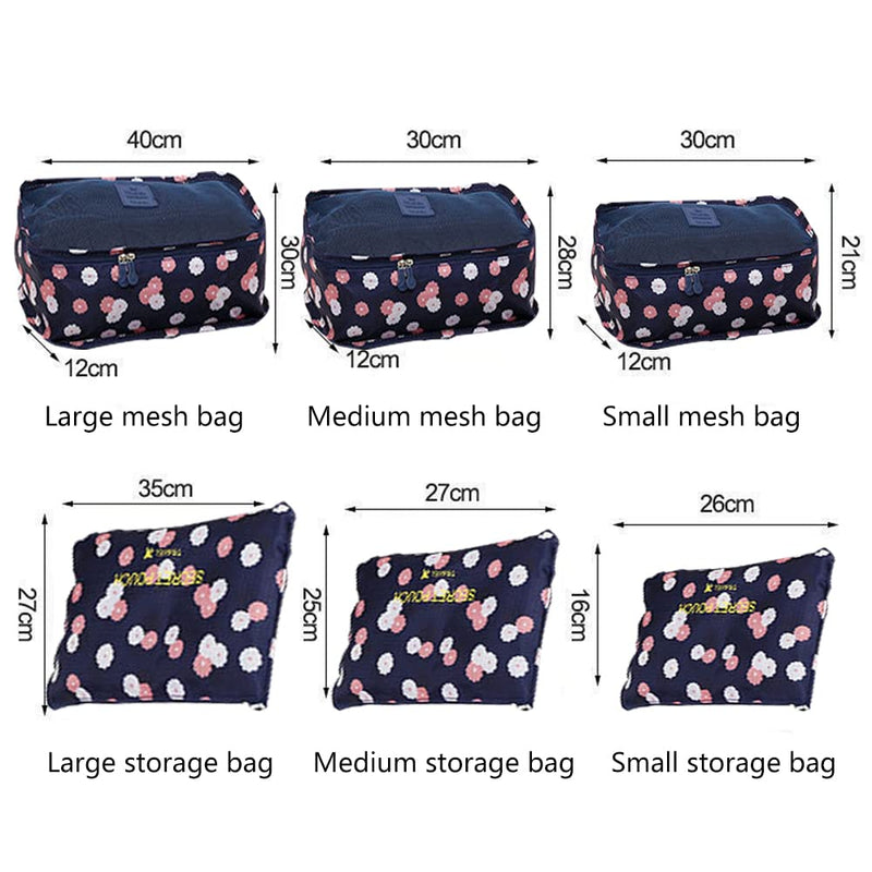 [Australia] - Angeer 12 Pcs Luggage Organiser Set Compression Pouch Packing Cubes Travel Storage Bags Clothes Suitcase (Navy blue flowers) Navy Blue Flowers 