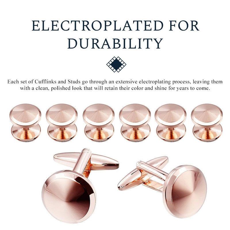 [Australia] - HAWSON Cufflink and Studs Tuxedo Set Rose Gold Silver Black and Gold Color with Platinum Finish Two Cufflinks with Six Shirt Studs in Stylish Velvet Gift Bag 