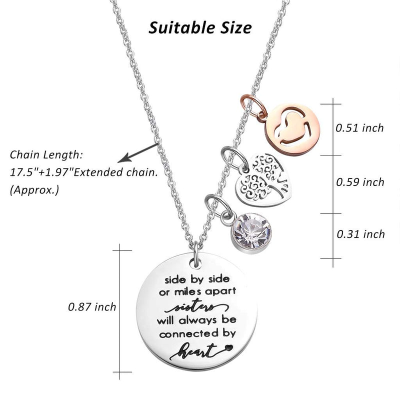 [Australia] - KOORASY Pendant Necklace Side by Side or Miles Apart Sister Will Always be Connected by Heart for Sisters from Sister Silver … 