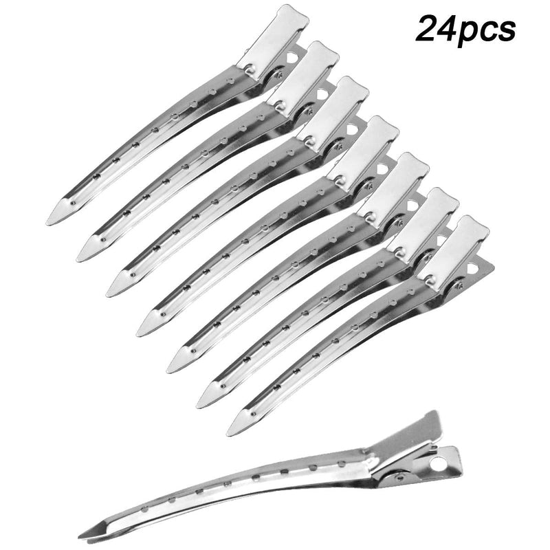 [Australia] - Duck Billed Hair Clips 24Pcs Hair Styling Clips Metal Hair Pins 3.5 Inch Professional Sectioning Clips for Barbershop Women Girls Bows DIY Accessories Hairpins Silver 