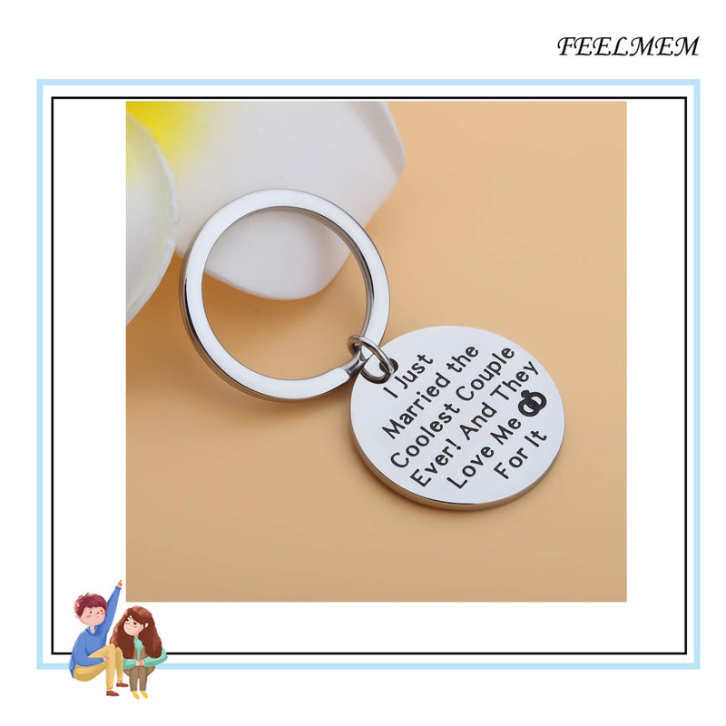 [Australia] - FEELMEM Wedding Planner Gift Wedding Officiant Gift I Just Married The Coolest Couple Ever Keychain Wedding Thank Your Gift for Reverend Preacher Wedding Coordinator silver 