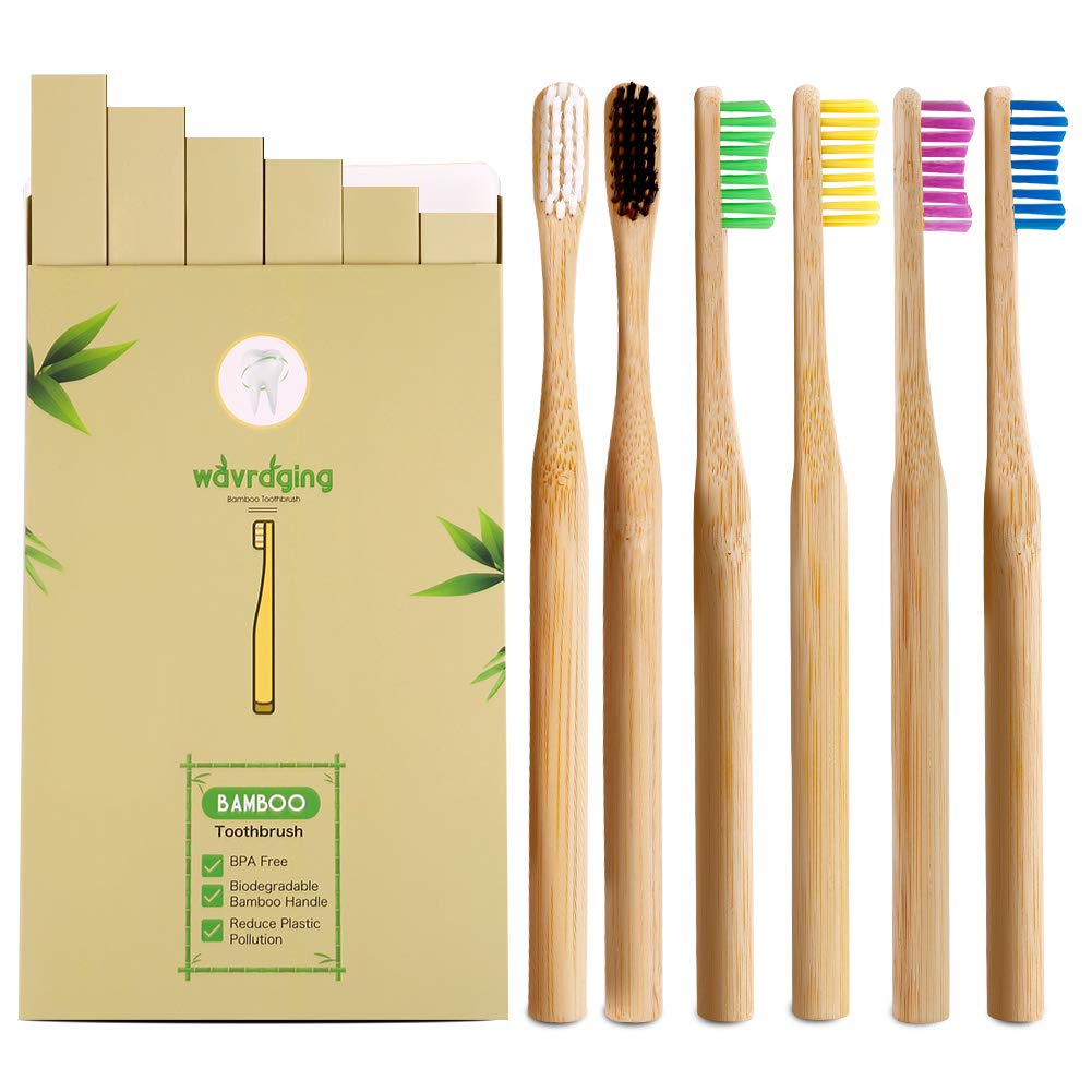 [Australia] - Bamboo Toothbrushes Medium Bristles| BPA Free & Vegan-Friendly Wooden Toothbrush | Eco-Friendly & Biodegradable| Natural Bristles for Healthy Dental Care| Toothbrush in Rainbow Colors, Pack of 6 Multi Colours 6 