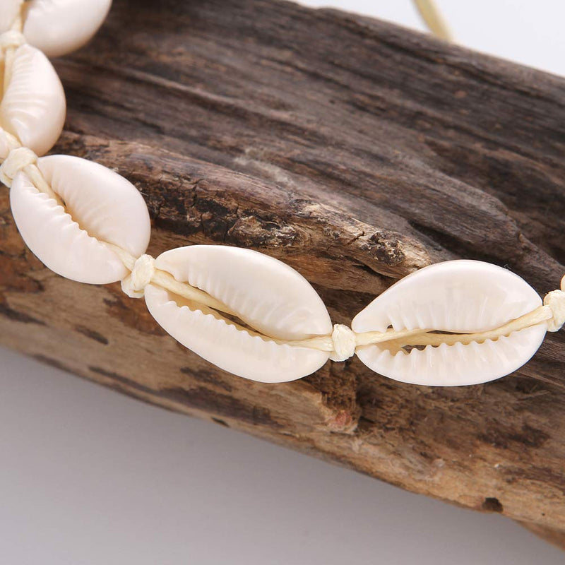 [Australia] - Natural Shell Necklace and Bracelet Jewelry Set Adjustable with Pearl Boho Handmade Cowrie Shell Choker Necklace Adjustable Beach Conch Jewelry for Women and Girls Bohemia Style 1# White-Beige 