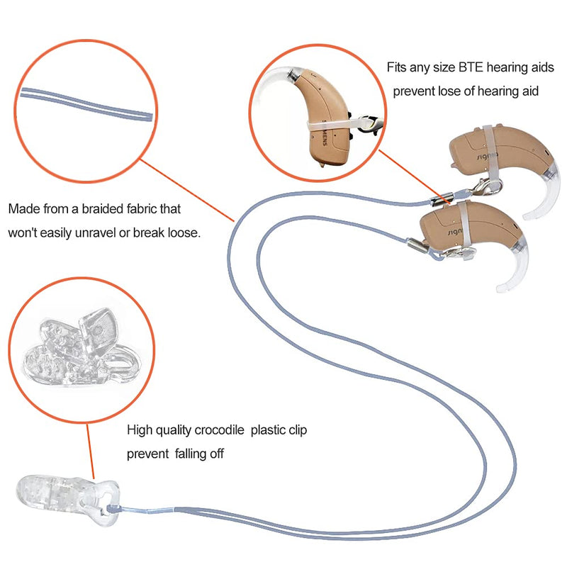 [Australia] - BTE Hearing Aid Clips Otoclip for Adults and Kids with 7mm 9mm 11mm Silicone Loops for BTE Hearing aids and Anti Lost Lanyard Cord and Carry case (Gray) 