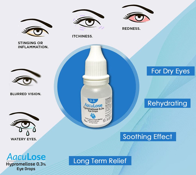 [Australia] - AacuLose Eye Drops to moisten Dry Eyes with 0.3% Hypromellose, Eye Drops for Long Lasting Relief, Lubricant for Dry Eyes (10ml – Pack of 1) 