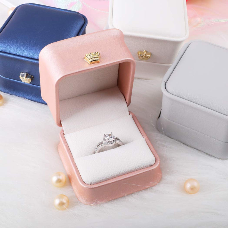 [Australia] - iSuperb Set of 2 Pink Ring Box Proposal Ring Boxes Couple Engagement Jewelry Gift Box Case PU Leather Ring Earrings Jewelry Display for Wedding (Pink ring box) 2pcs Pink Ring Box 