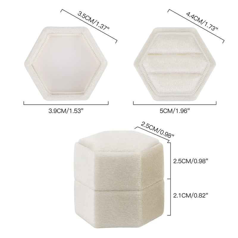 [Australia] - DesignSter Hexagon Velvet Ring Bearer Box - Premium Gorgeous Vintage Double Ring Display Holder with Detachable Lid for Proposal, Engagement, Wedding, Ceremony (Beige) Beige 